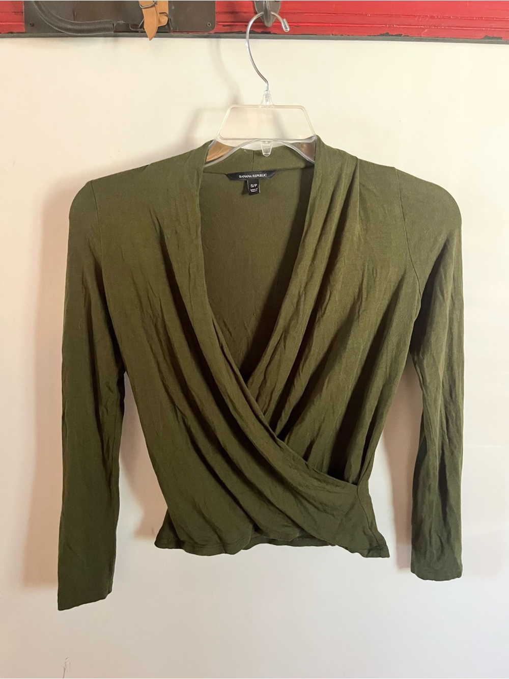 Banana Republic Olive Wrap-Front Long Sleeve Blouse